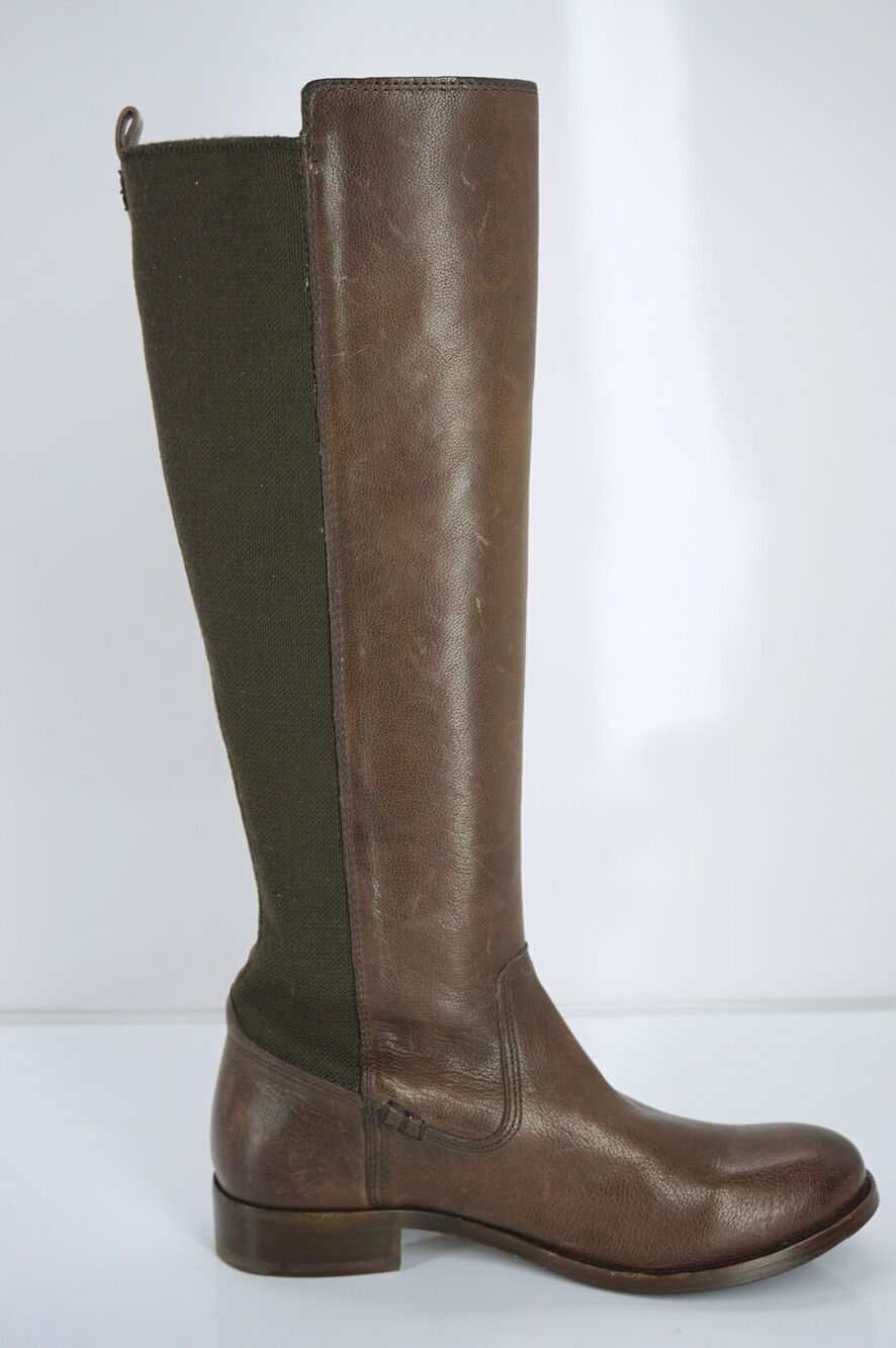 FRYE Molly Gore Tall Brown Leather stretch Riding Boots size 5.5 Womens New $418